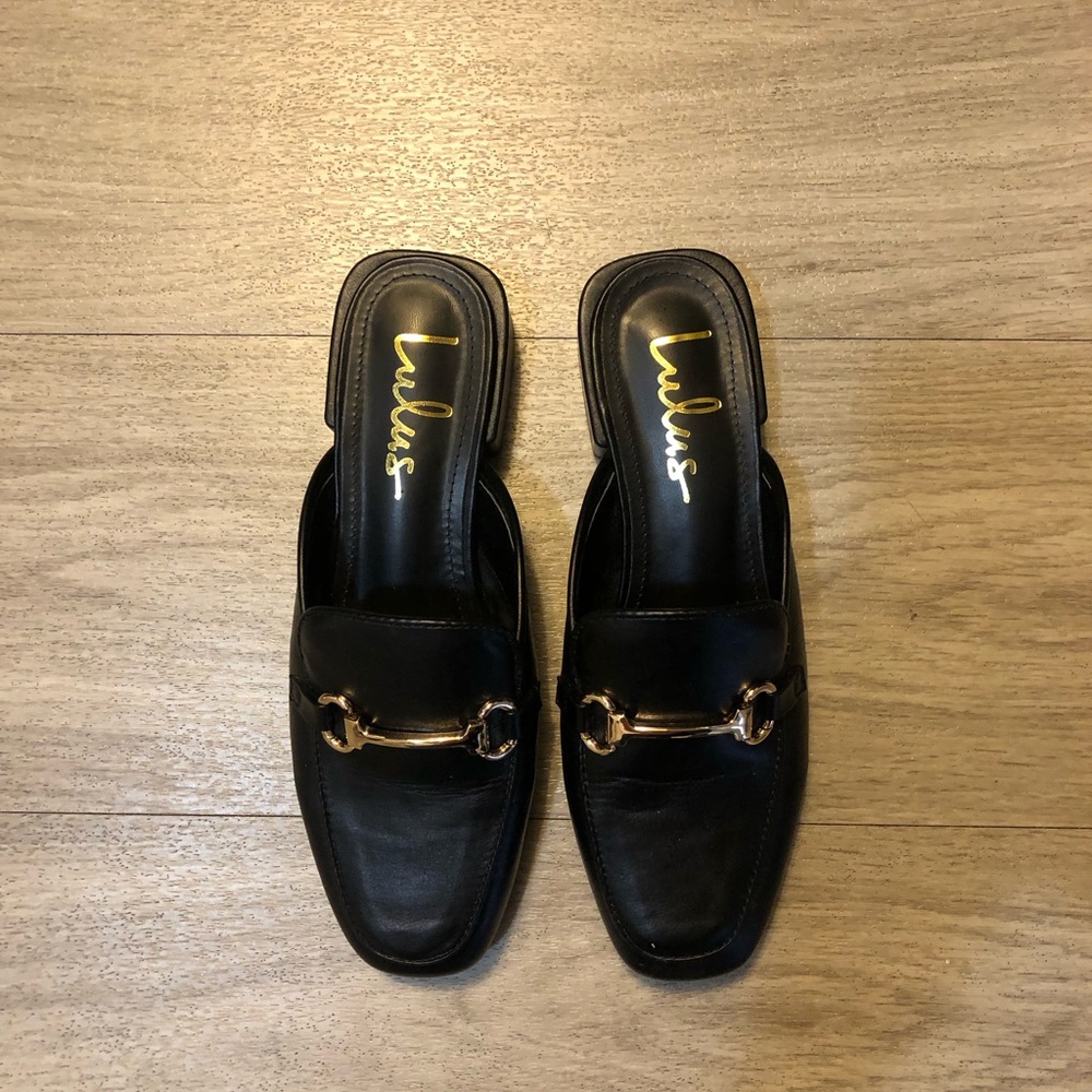 Lulus black slide on loafers with gold accent size 7